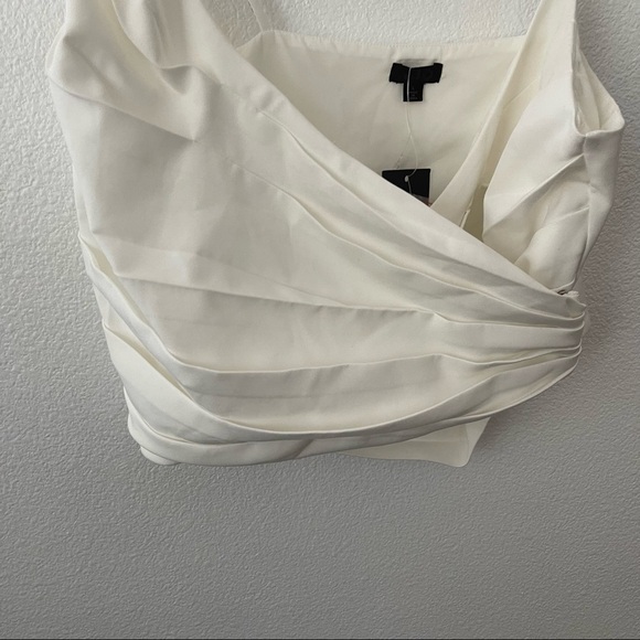 NBD Julina Crystal Embellished Top in Ivory & Silver Wrap Style Pleated Size L - Picture 3 of 14